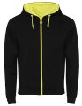 Heren Hoodie met Rits Fuji Roly SU1105 zwart-fluo geel